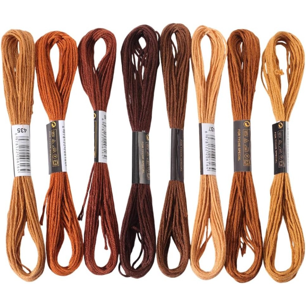 Embroidery Floss Thread - 8 Skeins 6 Strands Brown Embroidery