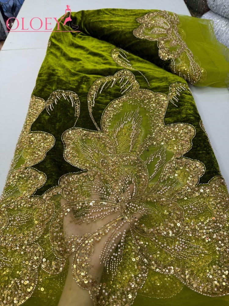 Sewing Velvet Fabric - OLOEY Luxury African Velvet Gold Beaded