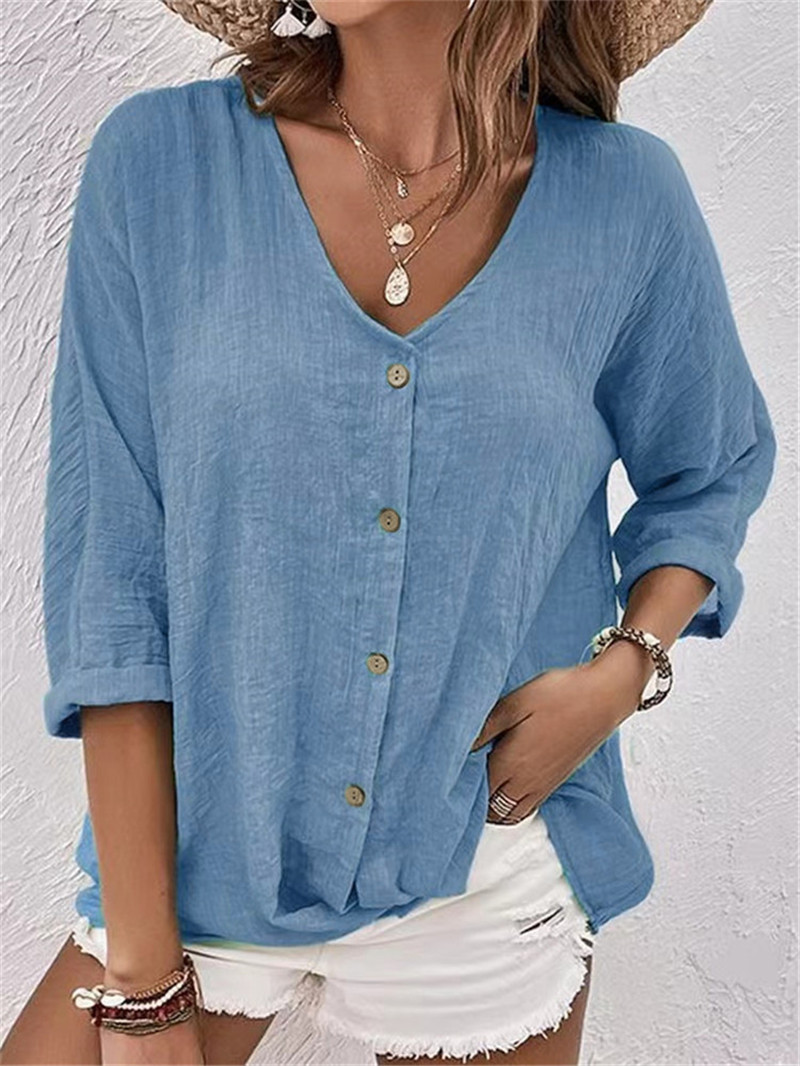 Sewing V - Elegant Buttons Solid Blouse Spring New