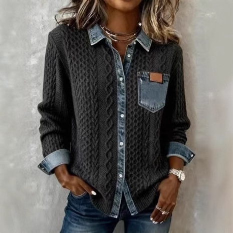 Sewing Jackets - Abbigliamento Donna Autunno Long-sleeved Lapel Patchwork
