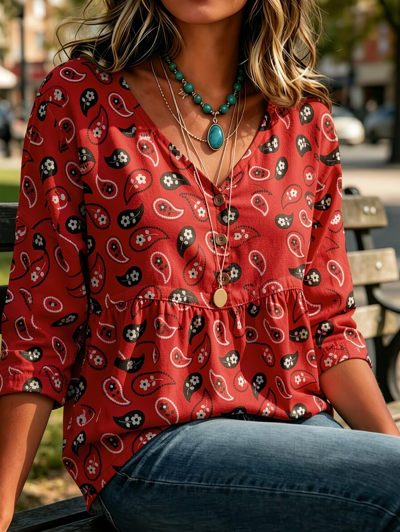 Sewing V - Women's Red Tiny Floral Paisley Mix