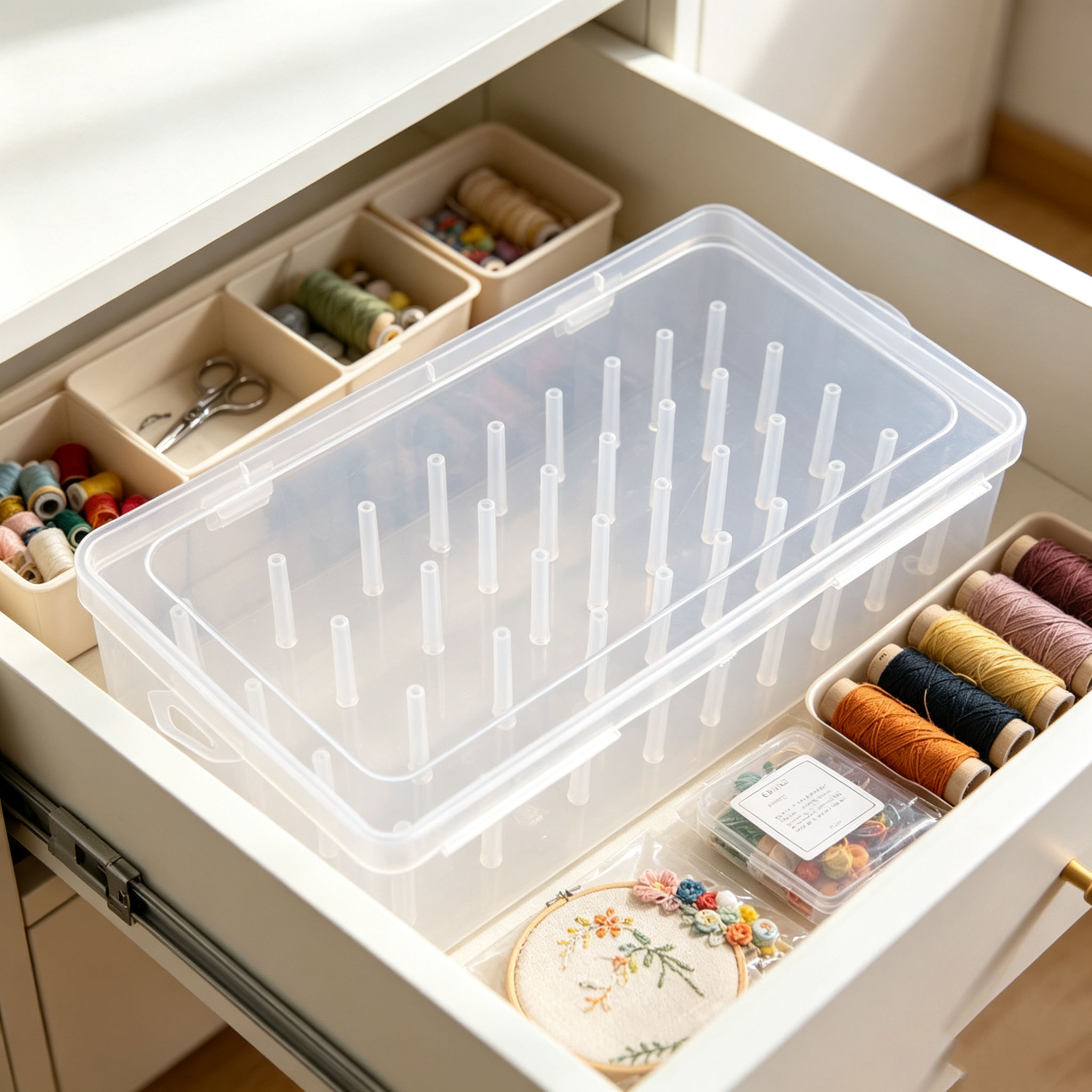 Embroidery Floss Thread - Thread Spool Organizer Box, Clear Plastic