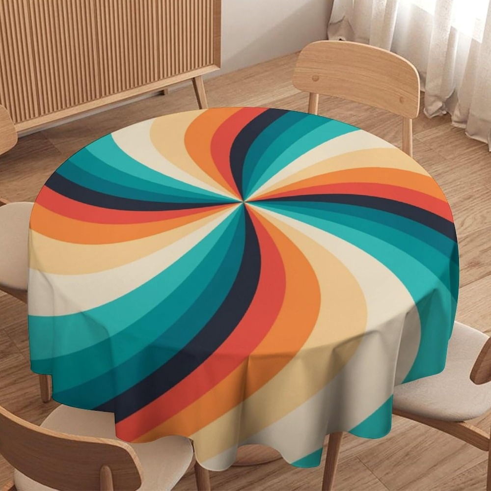 Century Textile & Sewing Supply Hours - Vintage Groovy Swirl Round Tablecloth 70s