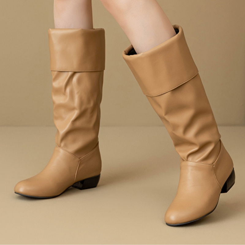 Slip on Knee High Boots Pleate - Sewing Fleece 评论和价格