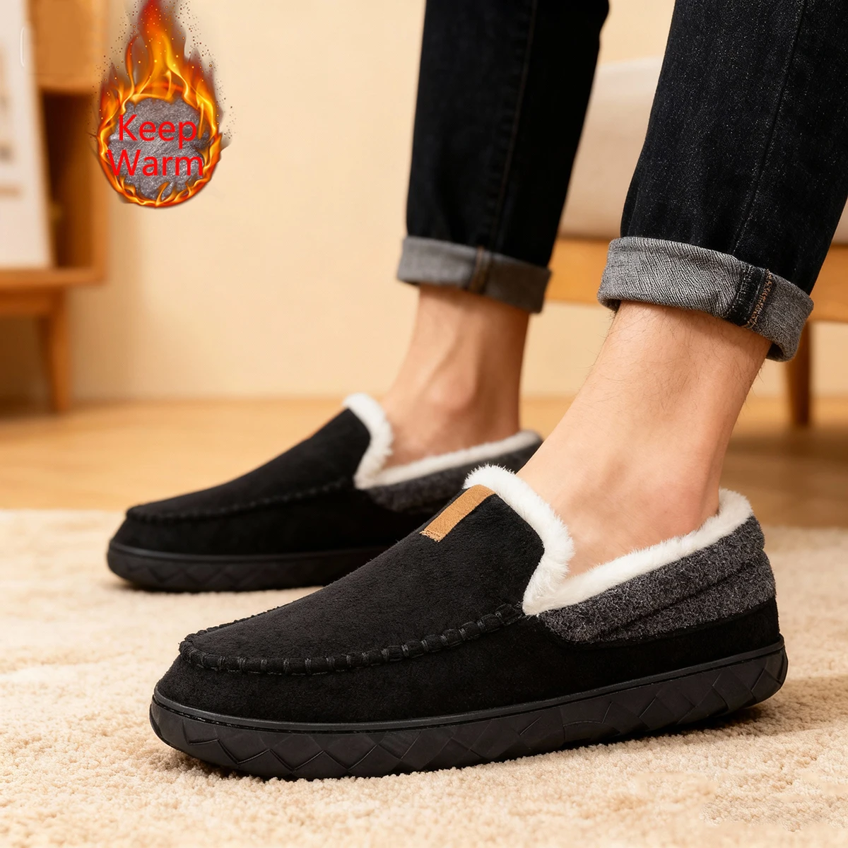 Men's Slippers Home Sewing Plu - Sewing Fleece 评论和价格