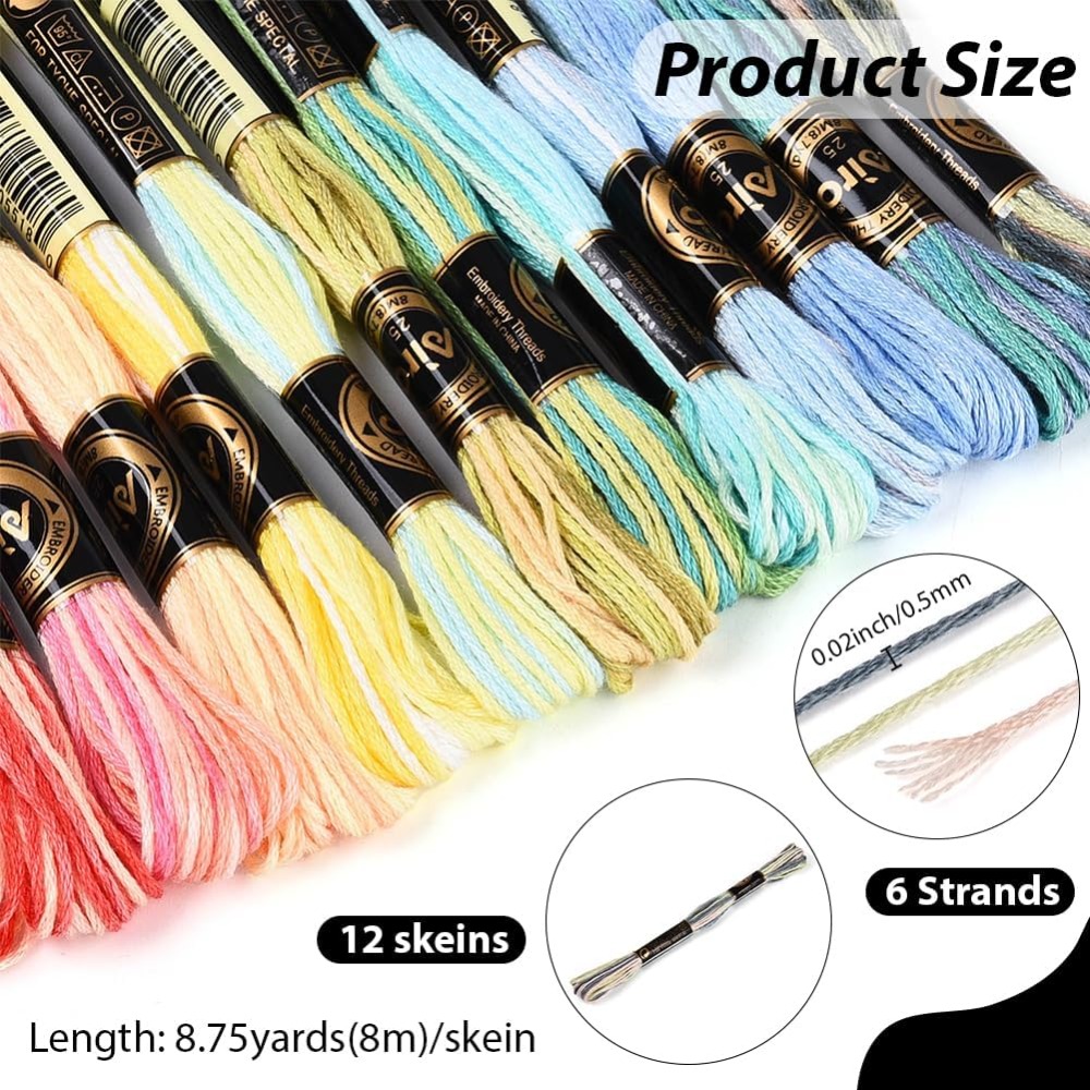 12 Skeins 105 Yards 6 Ply Vari - Embroidery Floss Thread 评论和价格