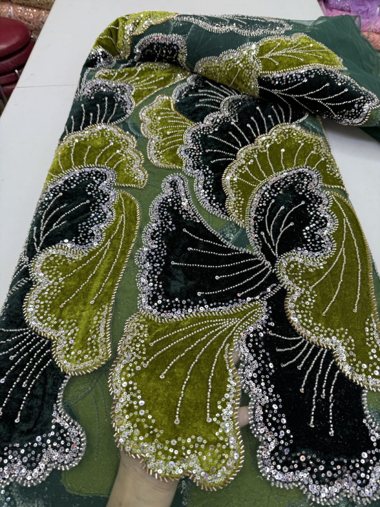 Luxury Sequins Beaded Tulle La - Sewing Velvet Fabric 评论和价格