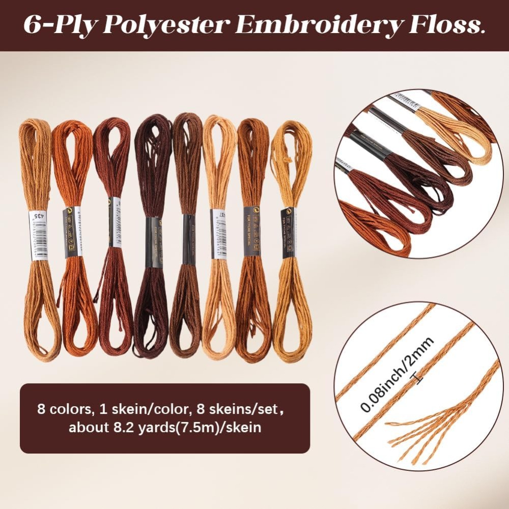 8 Skeins 6 Strands Brown Embro - Embroidery Floss Thread 评论和价格