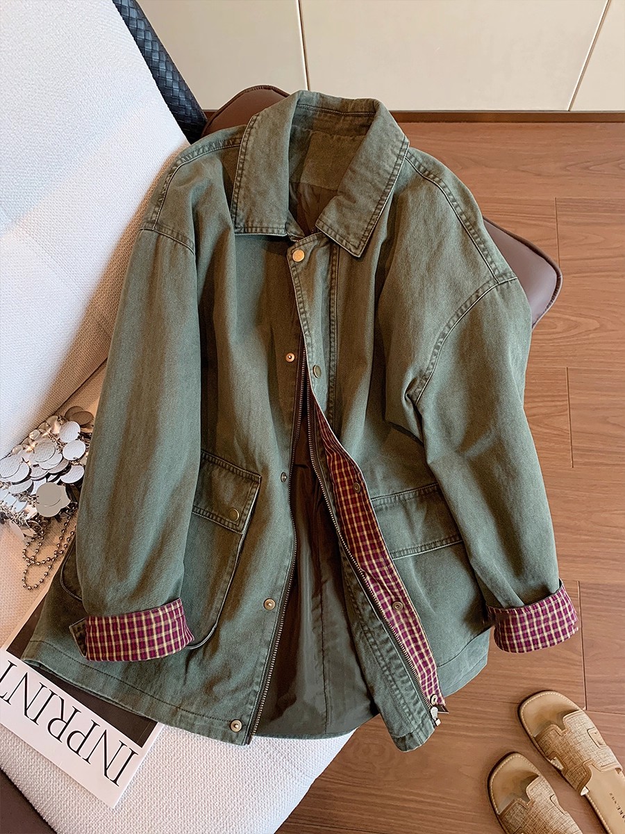 Vintage Army Green Denim Jacke - Sewing Jackets 评论和价格