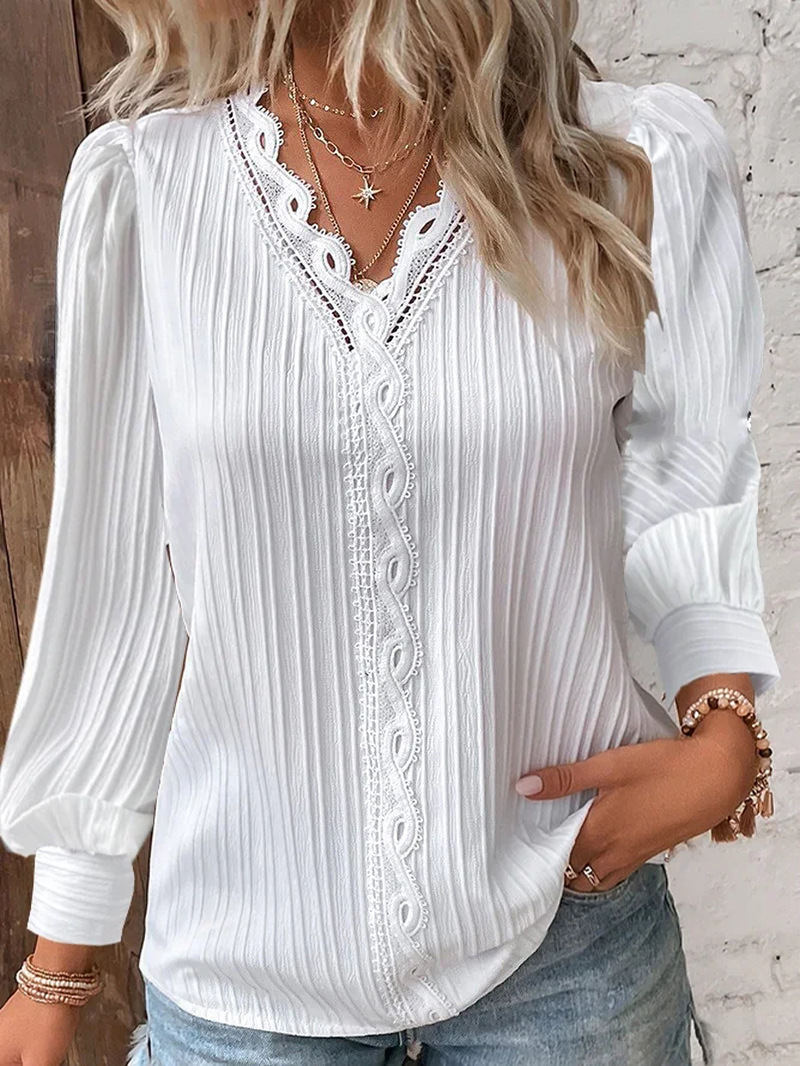 Women's White Blouses Lace Sti - Sewing V 评论和价格