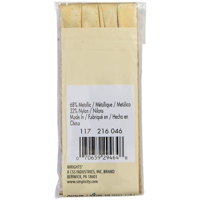 Bias Tape, Gold, 1/2