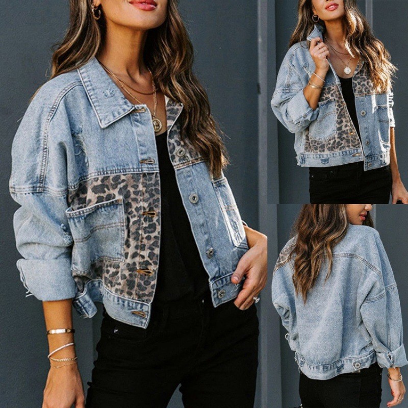 Leopard Stitching Denim Jacket - Sewing Jackets 评论和价格