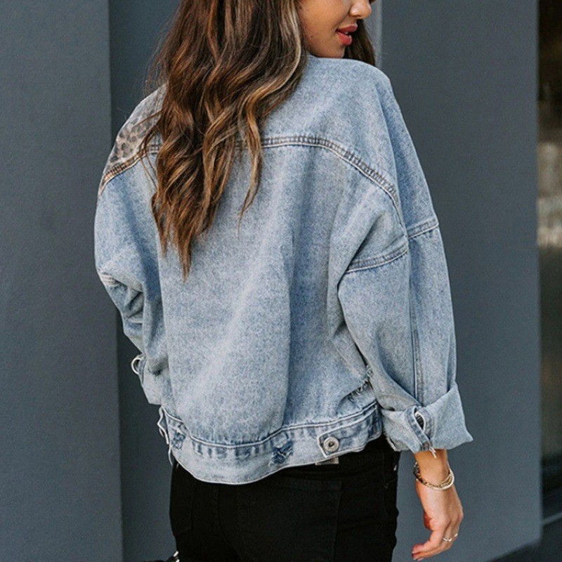 Leopard Stitching Denim Jacket - Sewing Jackets 评论和价格