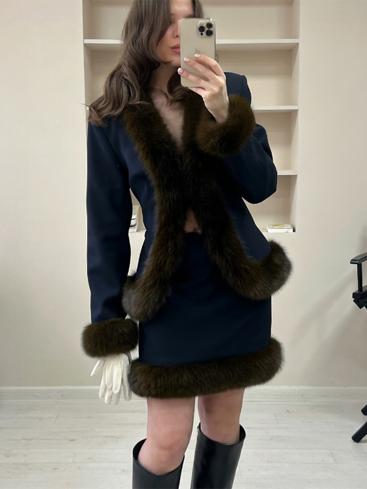 Women's Fur Patchwork Skirt Su - Sewing Jackets 评论和价格