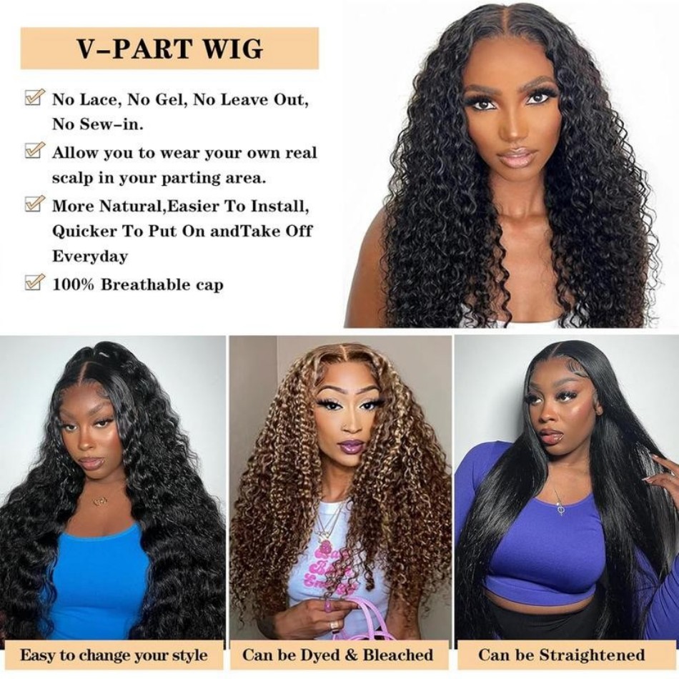 Deep Wave V Part Wig Human Hai - Sewing V 评论和价格